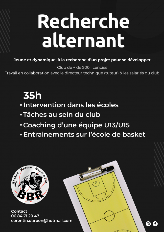 Le club recherche un alternant et des coachs pour la saison 2023/2024